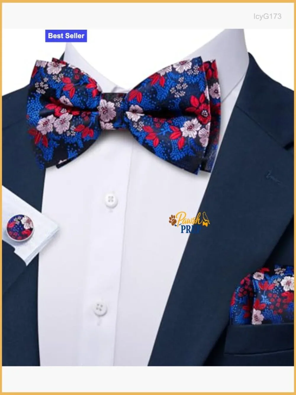 Silk Blend Pre-Tied Bow Tie Set with Pocket Square and Cufflinks for Formal